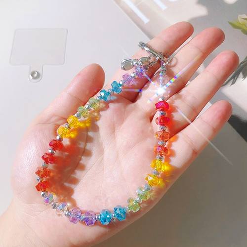 七彩彩虹渐变色手机链手机侧挂绳ccd 包包挂饰个性防丢女短款