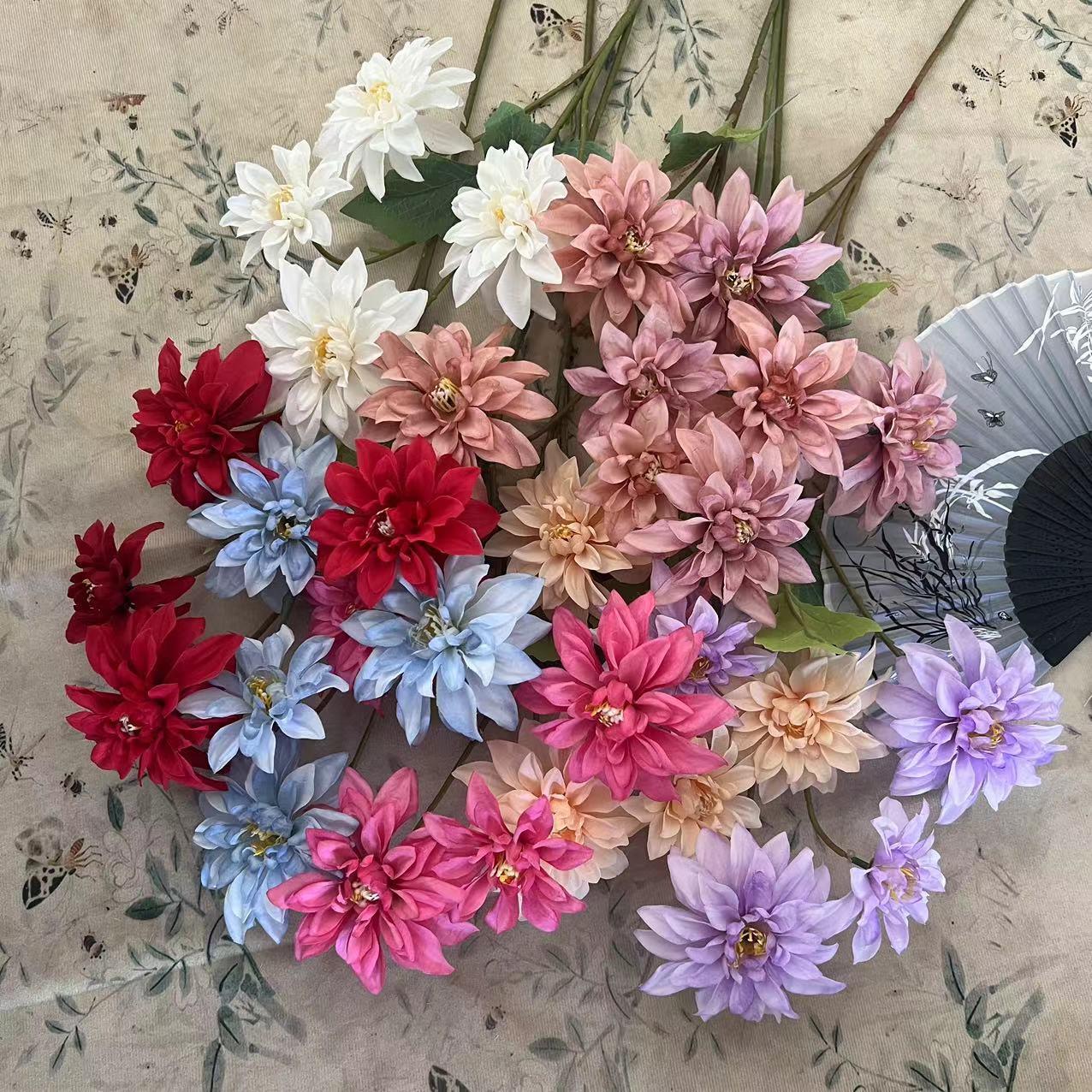 4头大丽花仿真花婚庆装饰花摄影道具摆件假花客厅餐厅插花绢花定