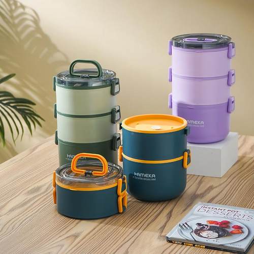 不锈钢饭盒可进微波炉塑料分层防漏保温送饭带餐具便携餐盒定制