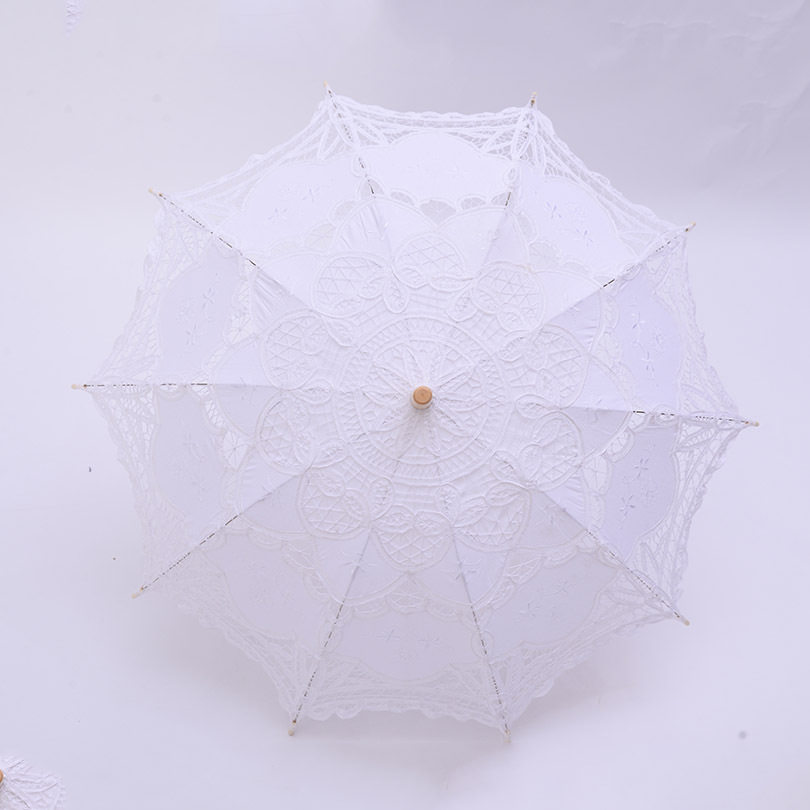 刺绣棉布装饰摄影蕾丝伞 道具工艺花边伞 欧式木柄直杆外贸绣花伞