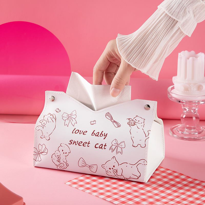 涂鸦猫咪纸巾盒可爱客厅轻奢风车载抽纸盒卫生间纸抽盒高档ins风