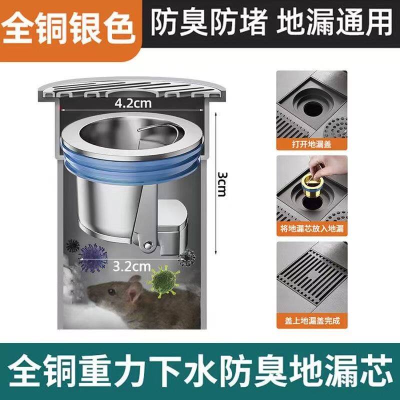全铜直排式防臭地漏芯下水道防反味神器厕所防虫地漏芯