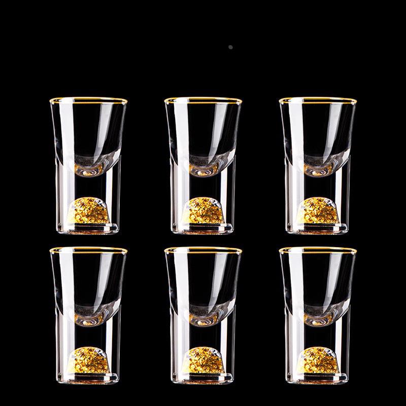 金箔玻璃白酒杯个套装小号一口杯分酒器刻格调酒具高档礼盒装定制