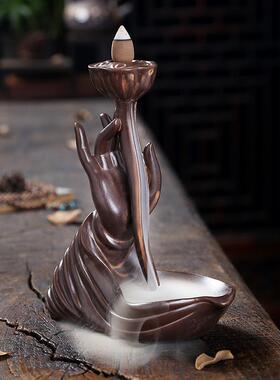 创意紫砂倒流香炉仿古陶瓷香薰炉禅意檀香炉家用室内香道家居摆件