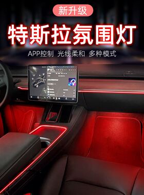 适用于2018-2025特斯拉Model3中控仪表台汽车led氛围灯64色光纤