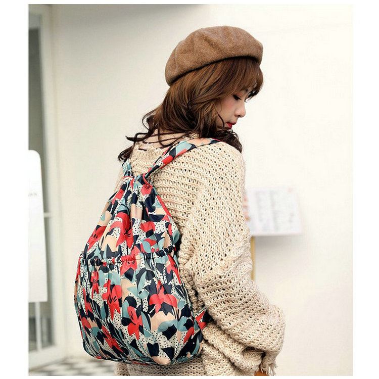 双肩包卡通束口抽绳双肩背带内衬前兜购物袋 旅行妈咪包收纳袋