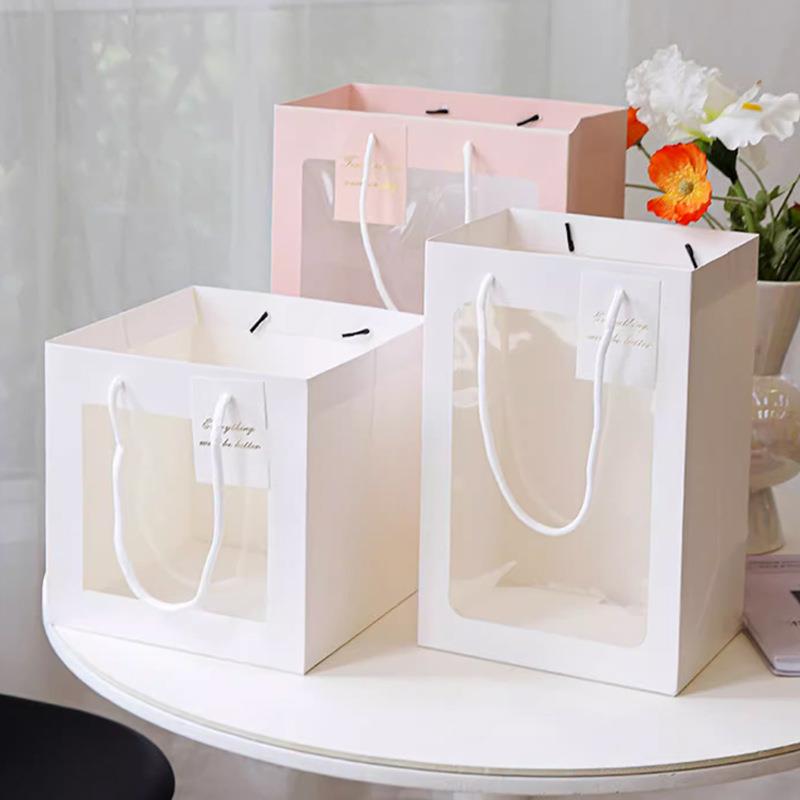 一个装 开窗透明手提袋鲜花玩具包装袋橱窗袋生日礼品袋纸袋花束伴手礼袋定制