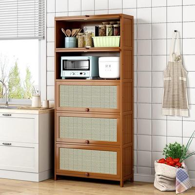 厨房置物架带柜门落地多层实木餐边柜碗碟锅收纳橱柜储物柜收纳柜