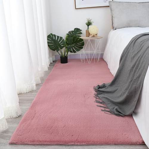 北欧简约仿兔毛长毛客厅地毯卧室床边毯脚垫现代家用毛绒地垫定制