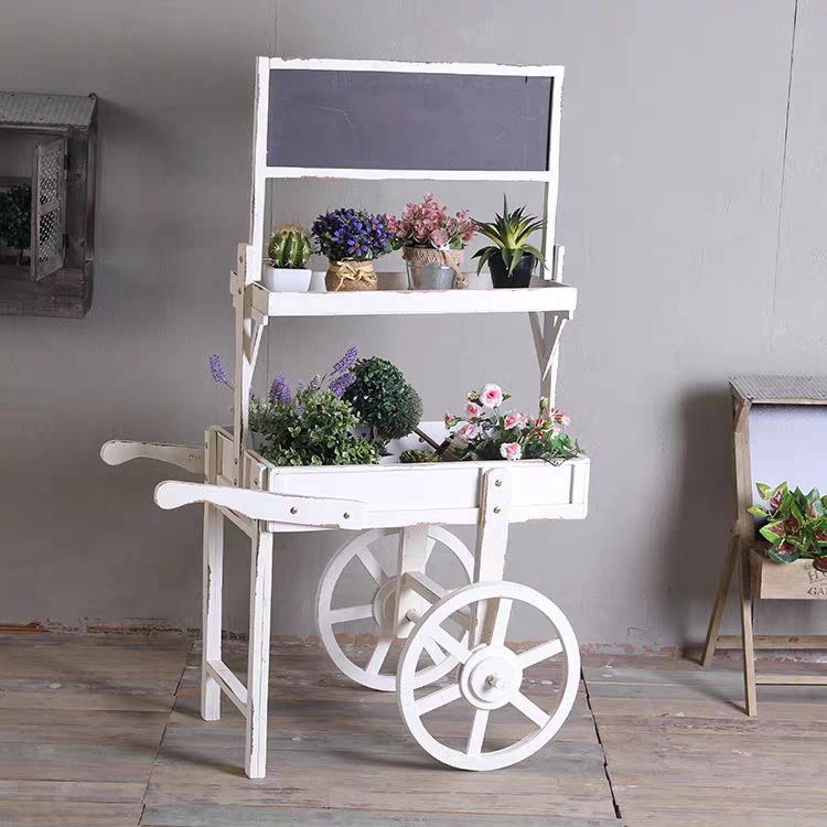 做旧木质  落地摆件软装饰品橱窗清新黑板花架摆设带轮
