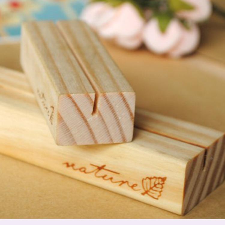 实木礼品留言夹激光雕刻创意名片夹摆件原木便签夹木质卡片底座定