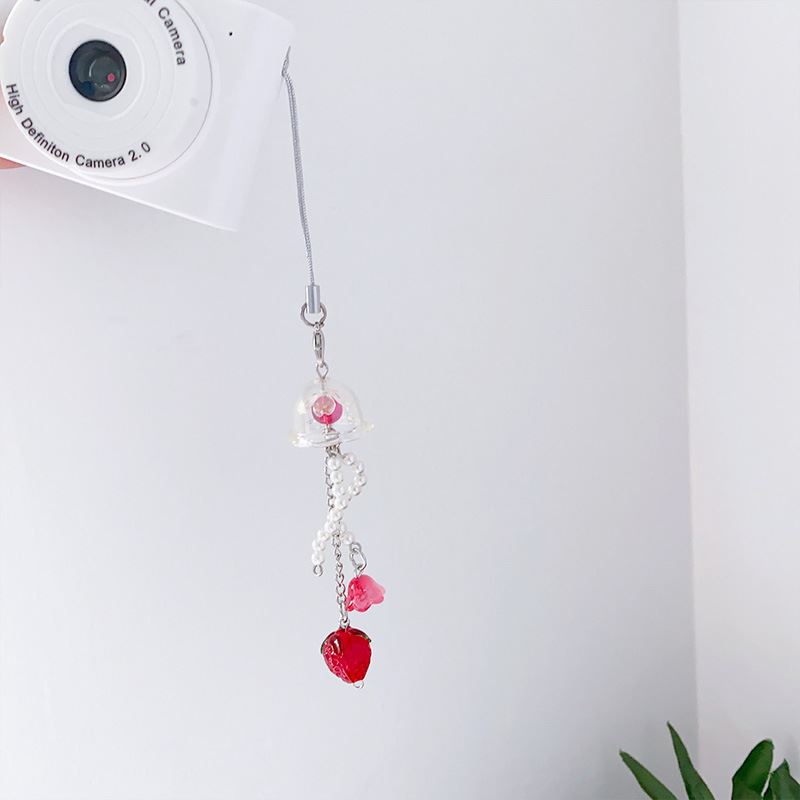 原创手工串珠镭射水母风铃装饰挂链清新百搭钥匙扣生日礼物包挂饰