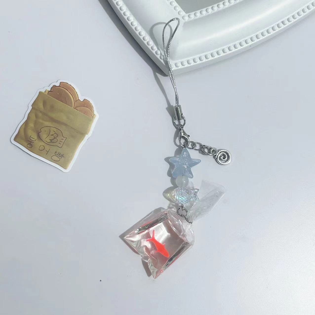 原创清晰糖果鱼ins可爱少女心童趣海星金鱼袋子手工串珠手机链