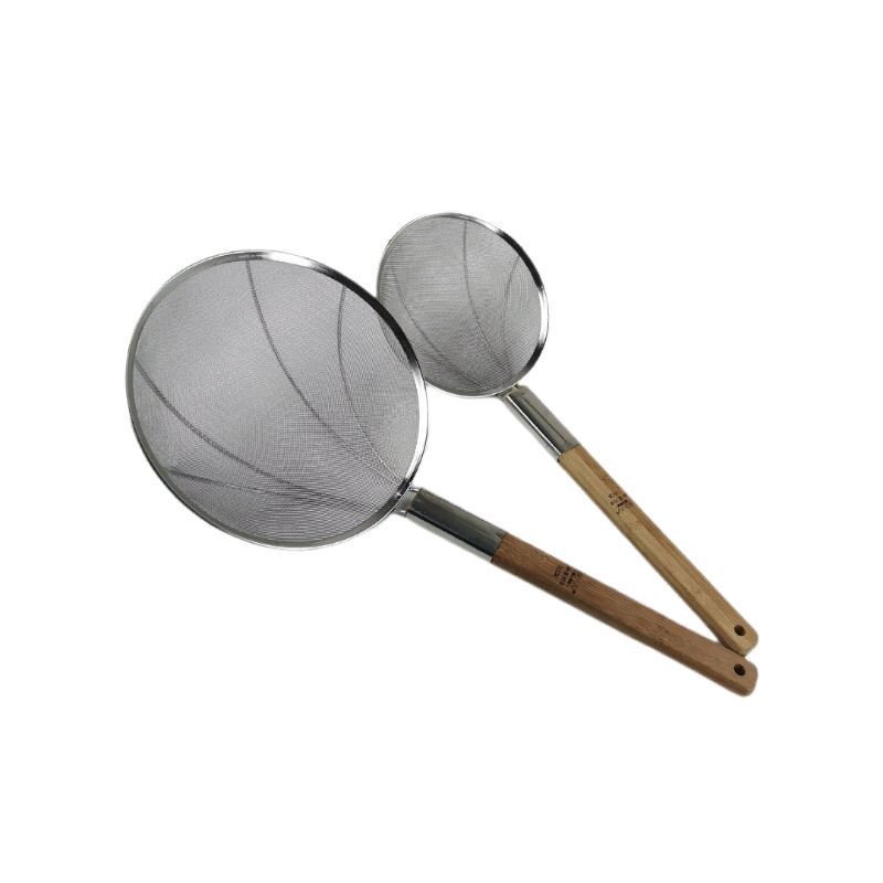 不锈钢大漏勺网捞篱网木柄油格30目油隔网漏加固钢柄炸厘