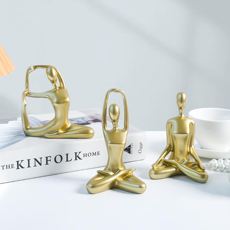 轻奢抽象瑜伽人物桌面工艺品样板间书柜茶几卧室床头柜创意摆件定