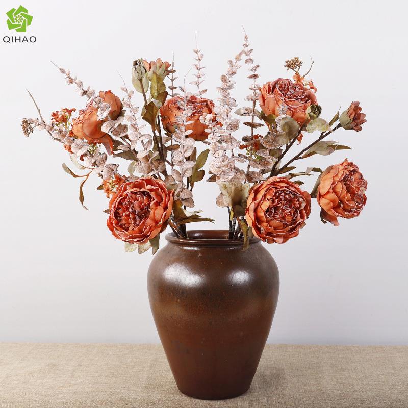 仿真西洋牡丹 千里香把束烧边秋色假花插花道具 装饰牡丹花仿真花