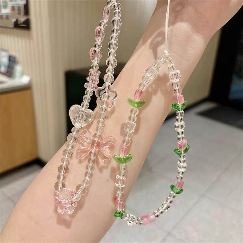 手机壳手机链条挂绳小清新少女风壳耳机套挂件手拎手腕绳短款便捷