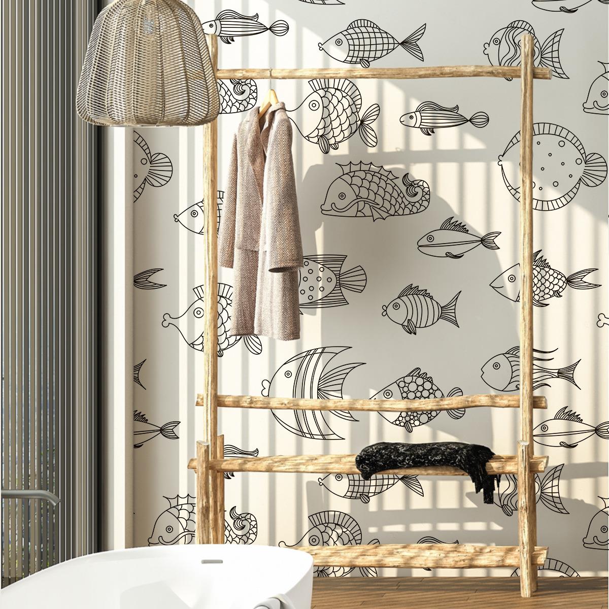 创意小鱼贴纸卡通墙贴速卖通外贸儿童卧室房间跨境墙面装饰定制