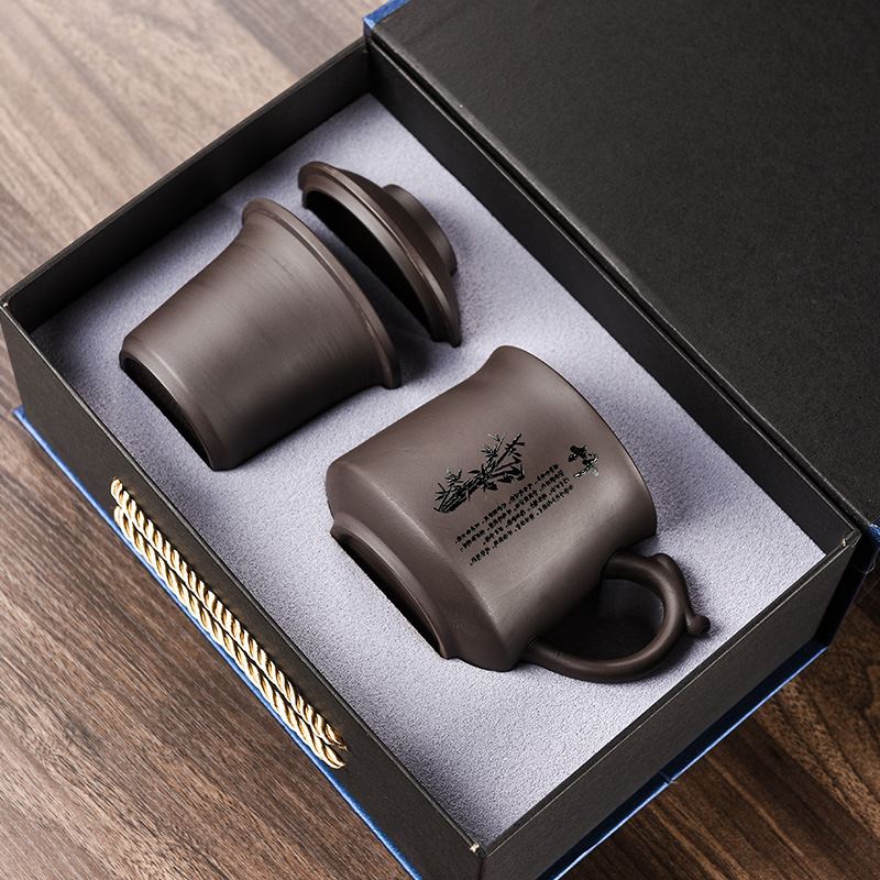 紫砂办公杯带盖主人杯大容量带马克杯茶水分离泡茶杯商务礼品