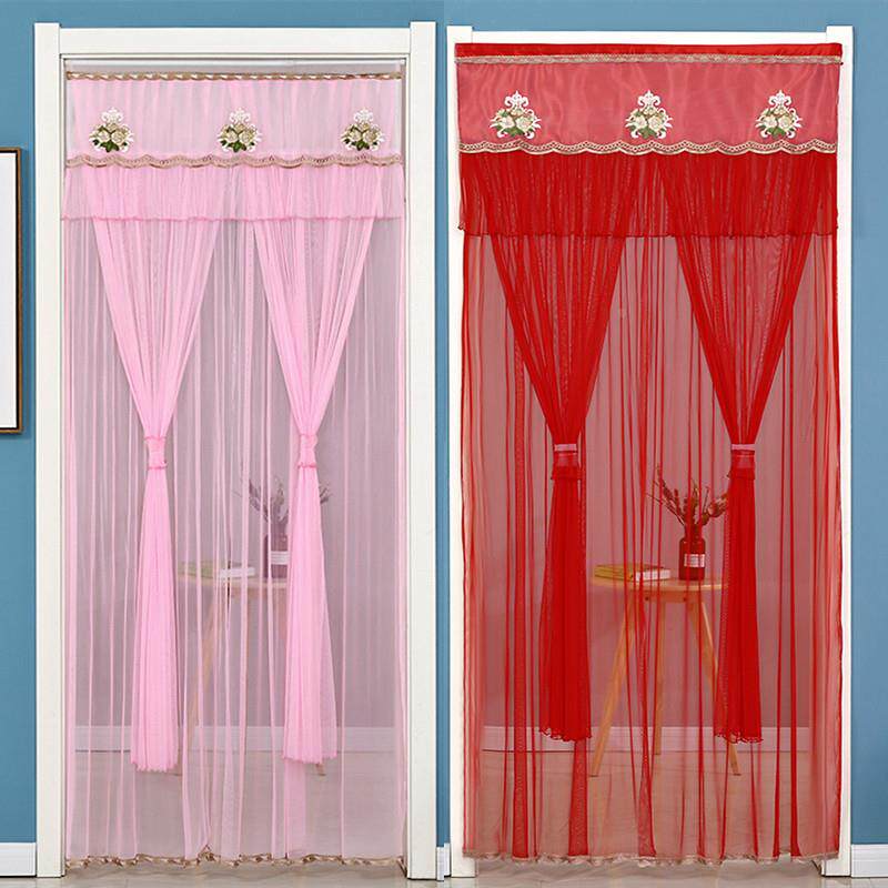 热销四季通用免钉孔粘贴双层双纱门帘防蚊虫窗帘装饰纱帘帘子卧室
