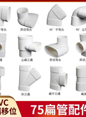 PVC排水扁管件 75椭圆管扁配件卫生间马桶移位下水扁口排水排污管