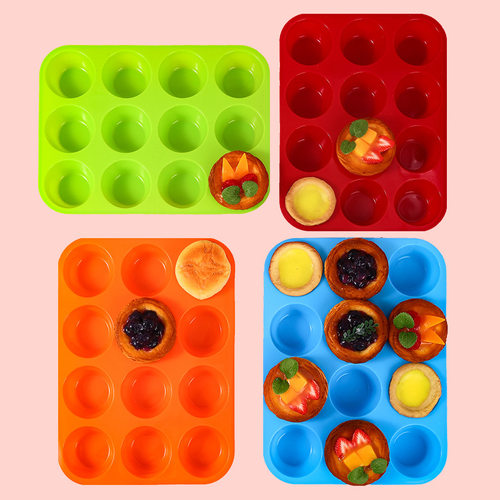 慕斯蛋糕松饼烤盘硅胶马芬杯模具12个装家庭商用烤箱硅胶烘焙模具