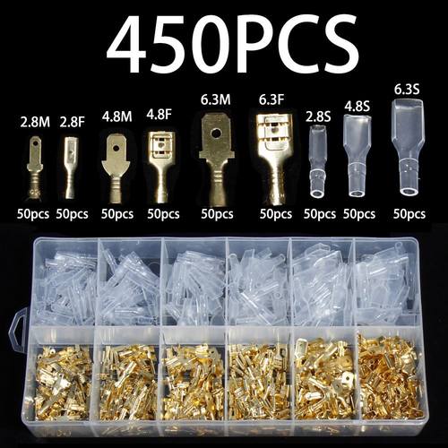 供应450接线端子裸端插簧插片护套公母对插冷压+钳子套装