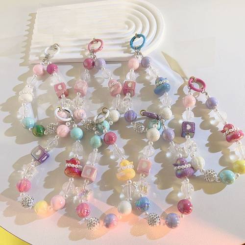 萌趣可爱ins彩色鸭子手提链混搭串珠饰品ccd相机钥匙扣挂绳腕带式