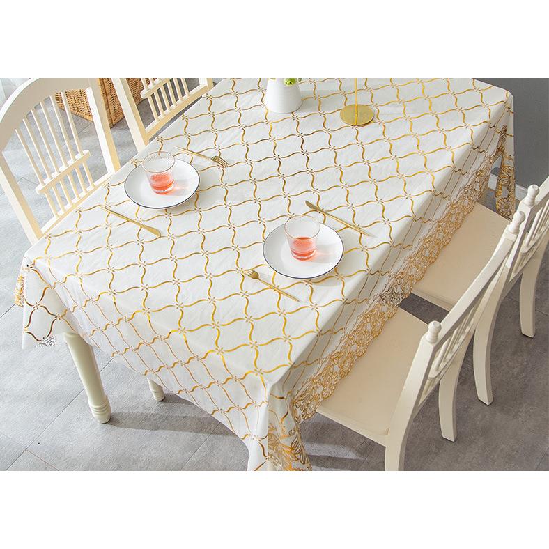 直销 可裁剪欧式烫金餐桌布防烫PVC茶几桌布防尘电视盖布家用定制