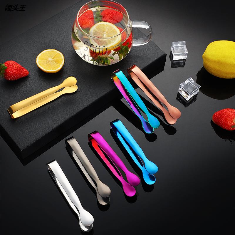 不锈钢方糖夹厨房甜品夹子 冰块冰粒夹镀金圆头小冰夹冰桶夹