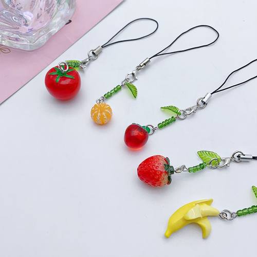 田园风创意仿真草莓西红柿手机链可爱香蕉U盘防丢挂绳包挂饰