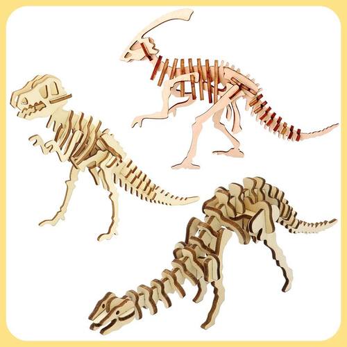 木制仿真恐龙儿童手工课拼装动物模型木质3d立体拼图玩具礼物