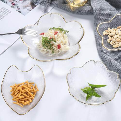 创意日式金边玻璃碟子透明家用零食水果碟蘸料碟酒店玻璃餐具定制