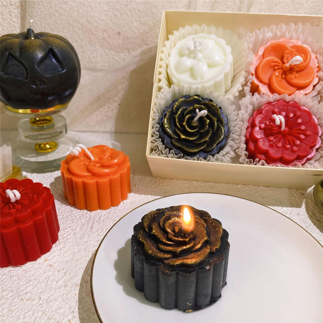 万圣节香薰蜡烛南瓜黑玫