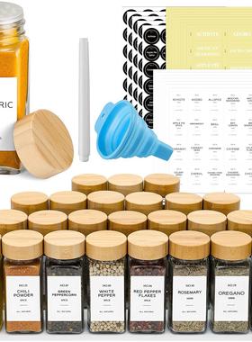 香料瓶120ml方形调料瓶竹木盖套装调料罐带标签4oz调料罐定制