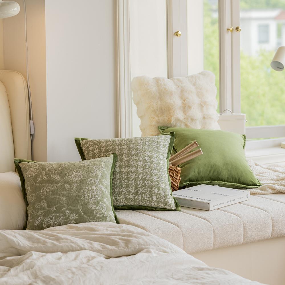 雪尼尔沙发抱枕套现代简约靠枕客厅样板间飘窗床头靠垫套绿色定制