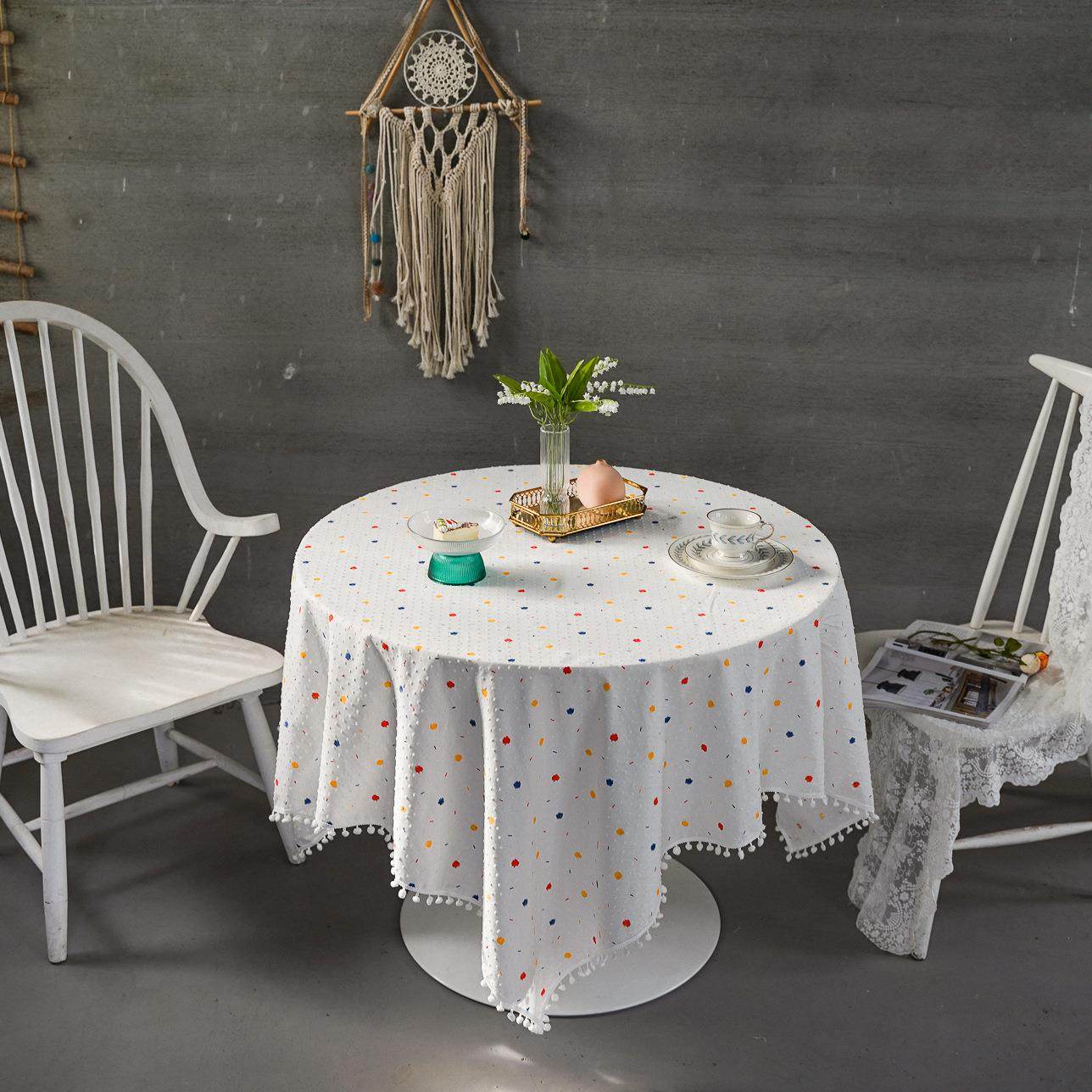 餐桌布法式涂鸦提花几何点点剪花毛球长方形盖巾台布家纺定制,居家布艺,桌布,淘宝优惠券,粉丝福利购,淘宝优惠卷