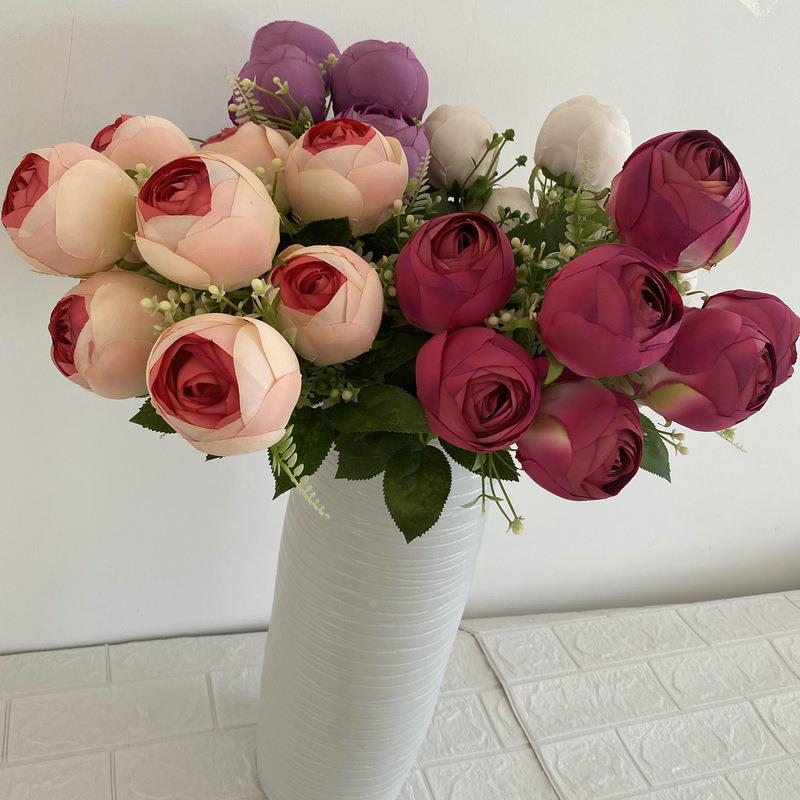 绢布梅沐9头露莲仿真花束 客厅家居装饰人造花摆件仿真假绿植定制