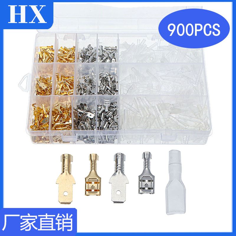 900盒装裸插簧冷压接线端子金银对接裸插簧插片配护套