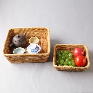 越南藤编水果篮 家居水果盘 客厅零食 糖果篮 茶点盒 茶几收纳筐