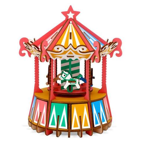 旋转木马 激光切割木制DIY仿真建筑模型成人木质3d立体拼图玩具