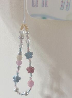 可爱挂饰陶瓷蓝粉ccd相机挂绳手机挂链配饰diy立级串珠