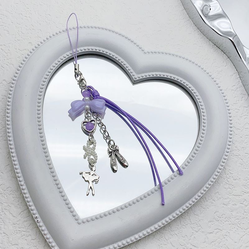 y2k紫色系芭蕾风女孩舞鞋蝴蝶结皮绳手机链咕本链防丢挂件女