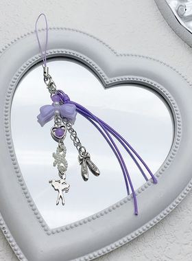 y2k紫色系芭蕾风女孩舞鞋蝴蝶结皮绳手机链咕本链防丢挂件女