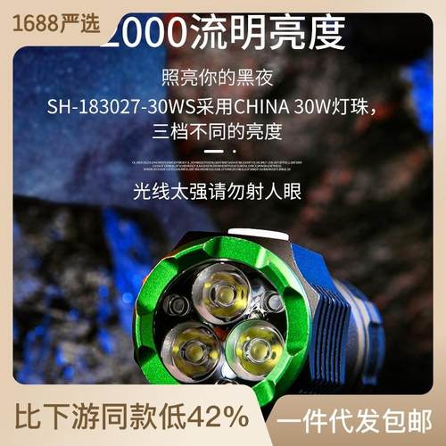 三眼怪兽强光手电筒迷你充电手电筒铝合金强磁小手电便携高流明定