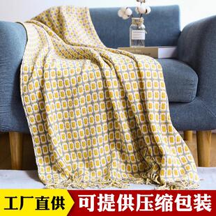 梭织毯美式 夏季 线毯定制 千鸟格流苏毛线毯子小毛毯 沙发毯针织毯