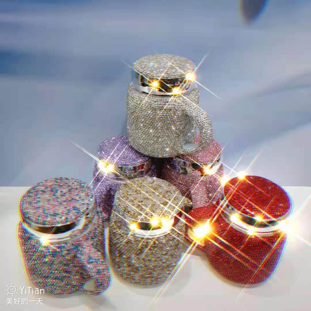 少女喝水咖啡杯可爱马克杯办公情侣带盖网红家用勺水杯陶瓷杯镶钻