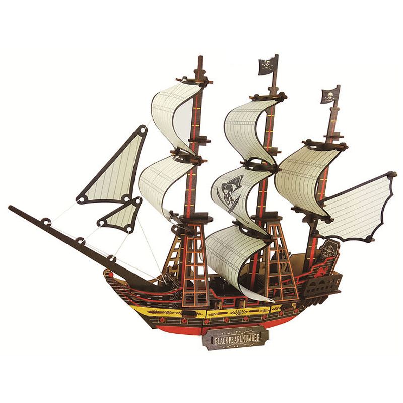 木制3D立体拼图儿童手工DIY海盗船模型礼品玩具活动材料