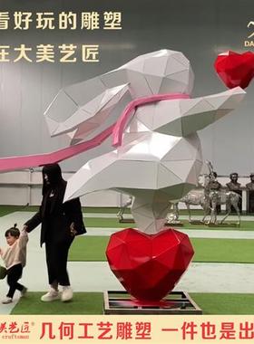 大型不锈钢卡通几何动物雕塑兔子熊考拉象定制网红美陈公仔摆件