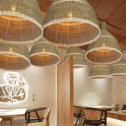 北欧吊灯水草绳手工编织灯饰简约现代客厅餐厅卧室吧台创意灯具